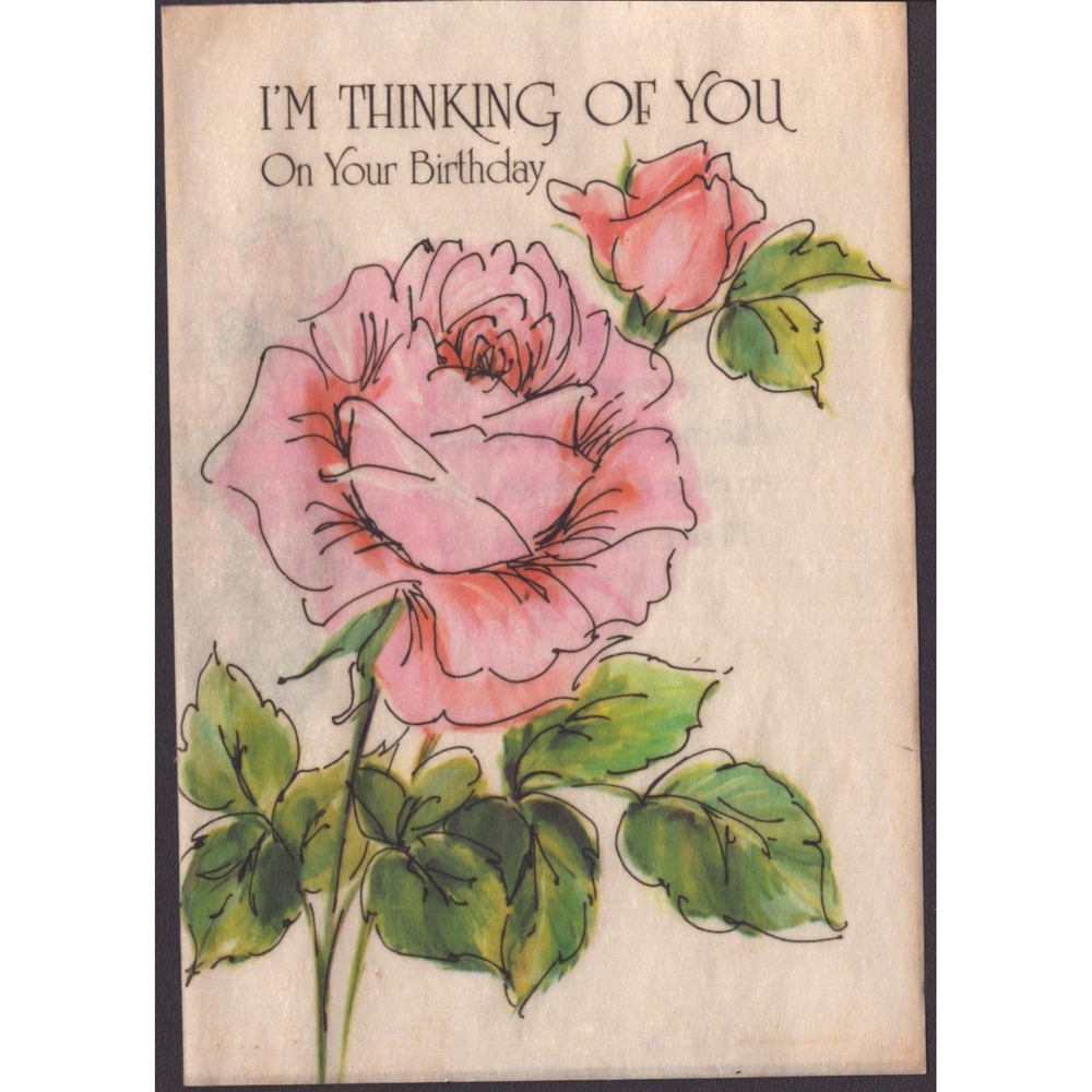 Vintage 1970s Hallmark Birthday Greeting Card Pink Rose Floral Watercolor Used